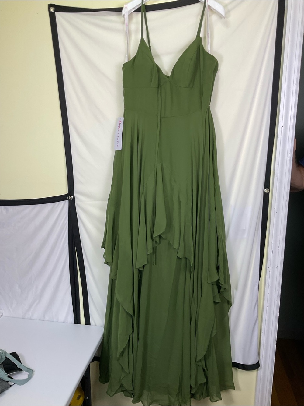 Barbie™ x Azazie 1004 Chiffon Bridesmaid Dress - Olive Green